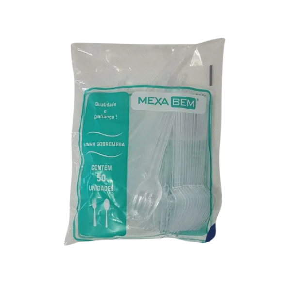 Garfo Descartável de Sobremesa C/50 Cristal Mexabem