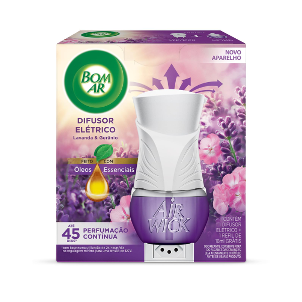 Difusor 16ml Elétrico Aparelho e Refil Lavanda Bom Ar