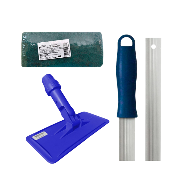Kit Limpa Tudo Com Cabo Azul e Fibra Tinindo Limpeza Geral